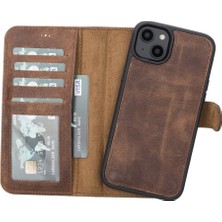 Mercansa Apple iPhone 14 Plus Uyumlu Deri Cüzdanlı Kılıf Mwwn G2 Kahve