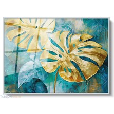 Tablonhazır Çerçeveli Yatay Cam Tablo Salon Duvar Tablosu Yatay Cam Altinyaprakmavi Ofis Tablosu