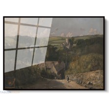 Tablonhazır Çerçeveli Yatay Cam Tablo Salon Duvar Tablosu Yatay Cam Vintagekirsalmanzarasi3 Ofis Tablosu