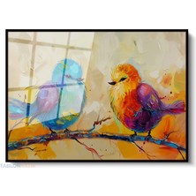 Tablonhazır Çerçeveli Yatay Cam Tablo Salon Duvar Tablosu Yatay Cam Renklikuslar Yeni Ev Hediyesi Ofis Tablosu