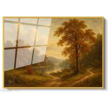 Tablonhazır Çerçeveli Yatay Cam Tablo Salon Duvar Tablosu Yatay Cam Klasik Manzara Cizimi Ofis Tablosu