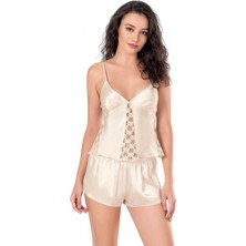 Marsilyan Fildişi Saten Babydoll Şort Takımı