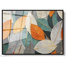 Tablonhazır Çerçeveli Yatay Cam Tablo Salon Duvar Tablosu Yatay Cam Renkliyapraklar Ofis Tablosu