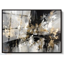 Tablonhazır Çerçeveli Yatay Cam Tablo Salon Duvar Tablosu Yatay Cam Soyut Siyah Gri Ofis Tablosu