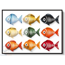 Tablonhazır Çerçeveli Yatay Cam Tablo Salon Duvar Tablosu Yatay Cam Cokrenklibaliklar Ofis Tablosu