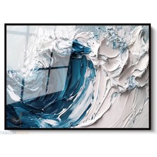 Tablonhazır Çerçeveli Yatay Cam Tablo Salon Duvar Tablosu Yatay Cam Beyaz Mavi Soyut Ofis Tablosu