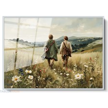 Tablonhazır Çerçeveli Yatay Cam Tablo Salon Duvar Tablosu Yatay Cam Lotr Frodo Sam Ofis Tablosu