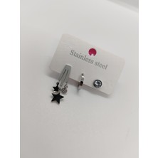 Cadde Dükkanı Yıldızlı 3lü Çelik Küpe Silver