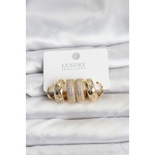 Skygo Zirkon Taşlı Pirinç Gold Renk Halka Kadın Küpe Seti - TJ-BKP11489