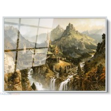 Tablonhazır Çerçeveli Yatay Cam Tablo Salon Duvar Tablosu Yatay Cam Rivendell Lotr 3 Ofis Tablosu