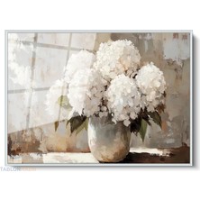 Tablonhazır Çerçeveli Yatay Cam Tablo Salon Duvar Tablosu Yatay Cam Vazodabeyazcicekler Ofis Tablosu