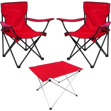 Savex 2'li Bardaklı Katlanabilir Sandalye ve Masa Seti - Kırmızı (DY.001)