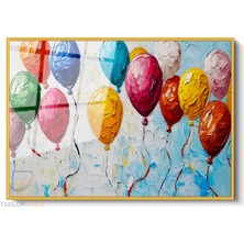 Tablonhazır Çerçeveli Yatay Cam Tablo Salon Duvar Tablosu Yatay Cam Renkli Balonlar Cizim Ofis Tablosu