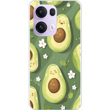 TechTree Oppo Reno 13 Pro Uyumlu Yeşil Zeminli Sevimli Avokado Baskılı Silikon Kılıf