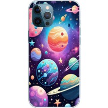 TechTree iPhone 12 Pro Max Uyumlu Uzay, Gezegen ve Yıldız Desenli Baskılı Silikon Kılıf