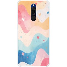 TechTree Redmi 8 Uyumlu Pastel Renkli Dalgalı ve Kalp Baskılı Silikon Kılıf