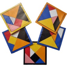 Renkli Ahşap Tangram Zeka Oyunu, 14X14CM, 5 Parça Set