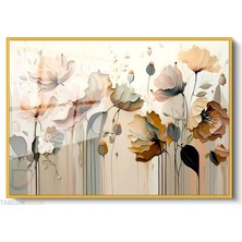 Tablonhazır Çerçeveli Yatay Cam Tablo Salon Duvar Tablosu Yatay Cam Soyut Cicek Cizim Ofis Tablosu