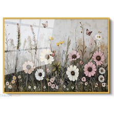 Tablonhazır Çerçeveli Yatay Cam Tablo Salon Duvar Tablosu Yatay Cam CICEKBAHCESI11 Ofis Tablosu