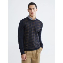 LC Waikiki Xsıde Lacivert Bisiklet Yaka Desenli Erkek Triko Kazak