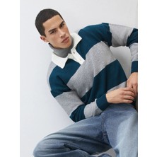 LC Waikiki Xsıde Petrol Polo Yaka Çizgili Erkek Triko Kazak