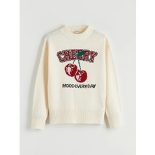 LC Waikiki Lcw Kids Ekru Bisiklet Yaka Desenli Kız Çocuk Triko Kazak