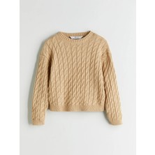 LC Waikiki Lcw Eco Bej Bisiklet Yaka Kız Çocuk Triko Kazak