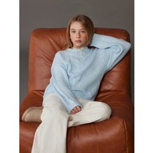 LC Waikiki Lcw Kids Mavi Bisiklet Yaka Kız Çocuk Triko Kazak