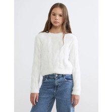 LC Waikiki Lcw Kids Ekru Bisiklet Yaka Kız Çocuk Kazak