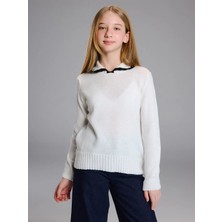 LC Waikiki Lcw Kids Ekru Polo Yaka Kız Çocuk Kazak