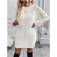 Faylora Kadın Uzun Kollu Bisiklet Yaka Desenli Triko Elbise