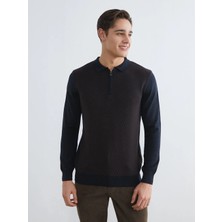 LC Waikiki Lcwaıkıkı Classic Kahverengi Polo Yaka Erkek Triko Kazak