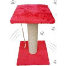 Feyza Design Kırmızı Kare Puflu Tekli Kedi Tırmalama Platformu, Şık ve Rahat Tasarım