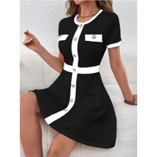 Faylora Kadın Kısa Kollu Bisiklet Yaka Önden Düğmeli Modal Elbise