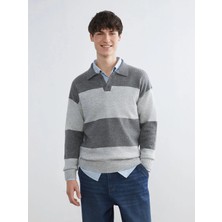 LC Waikiki Xsıde Antrasit Polo Yaka Renk Bloklu Erkek Triko Kazak