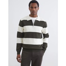 LC Waikiki Lcw Vision Haki Polo Yaka Çizgili Erkek Triko Kazak