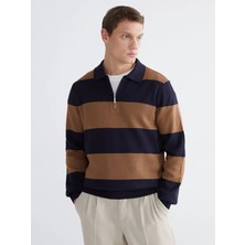 LC Waikiki Lcw Vision Kahverengi Polo Yaka Çizgili Erkek Triko Kazak