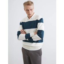 LC Waikiki Lcw Vision Yeşil Bisiklet Yaka Çizgili Erkek Triko Kazak