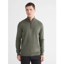 LC Waikiki Lcwaıkıkı Classic Yeşil Fermuarlı Dik Yaka Erkek Triko Kazak