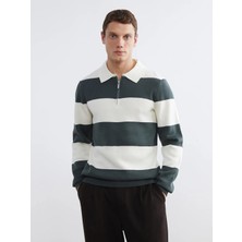 LC Waikiki Lcw Vision Yeşil Polo Yaka Çizgili Erkek Triko Kazak