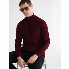 LC Waikiki Lcwaıkıkı Classic Bordo Fermuarlı Dik Yaka Erkek Triko Kazak