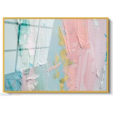 Tablonhazır Çerçeveli Yatay Cam Tablo Salon Duvar Tablosu Yatay Cam Pastel Renkler Soyut Ofis Tablosu
