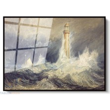 Tablonhazır Çerçeveli Yatay Cam Tablo Salon Duvar Tablosu Yatay Cam Bell Rock Lighthouse Ofis Tablosu