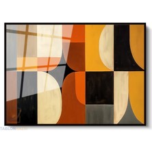 Tablonhazır Çerçeveli Yatay Cam Tablo Salon Duvar Tablosu Yatay Cam Soyut Geometrik Renkler Ofis Tablosu