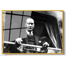 Tablonhazır Çerçeveli Yatay Cam Tablo Salon Duvar Tablosu Yatay Cam Ataturk Trende Ofis Tablosu