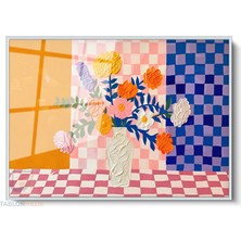 Tablonhazır Çerçeveli Yatay Cam Tablo Salon Duvar Tablosu Yatay Cam Soyutvazodakicicekler Ofis Tablosu