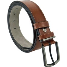 S.S. Süzer Deri Kahverengi Suni Deri 4 Cm. Genişlik Sarı Dikişli Düz Model Spor Erkek Kemer // 9011-1