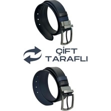 S.S. Süzer Deri Lacivert / Siyah Çift Taraflı Suni Deri 4 Cm. Genişlik Dönerli Tokalı Spor Erkek Kemer // 7110-47