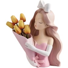 İki Cadı Tasarım Buket Tutan Kız Saksı, Vazo, Dekoratif Obje