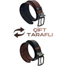 S.S. Süzer Deri Kahverengi / Siyah Çift Taraflı Suni Deri 4 Cm. Genişlik Dönerli Tokalı Spor Erkek Kemer - 7110-13